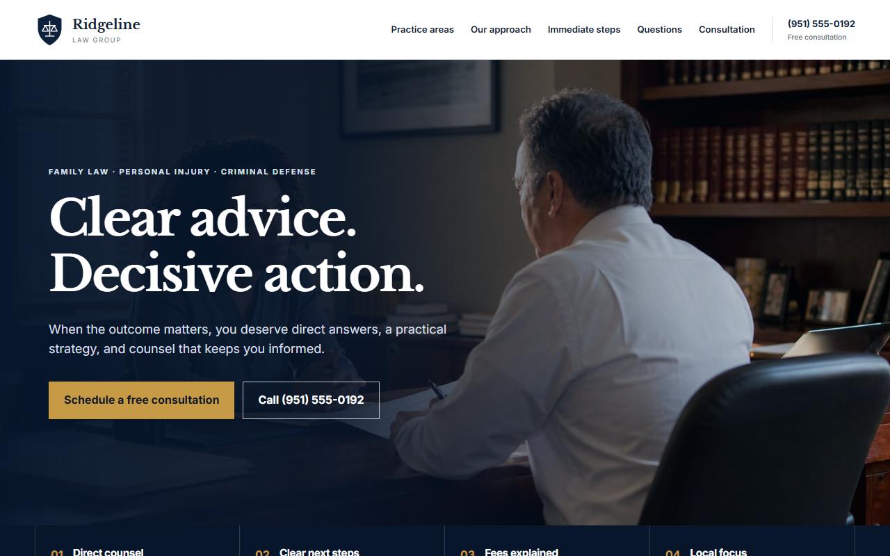 Screenshot of the Ridgeline Law Group demo website