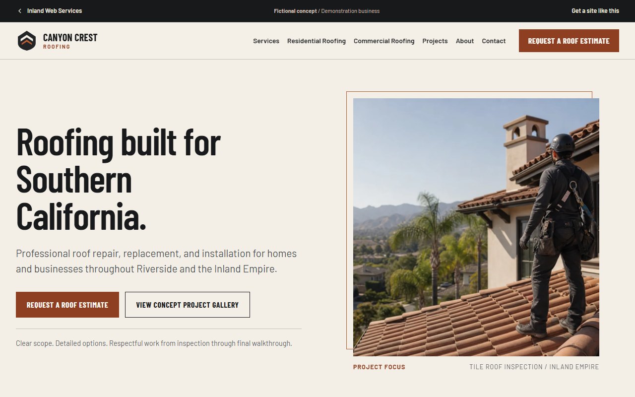 Canyon Crest Roofing contractor website concept