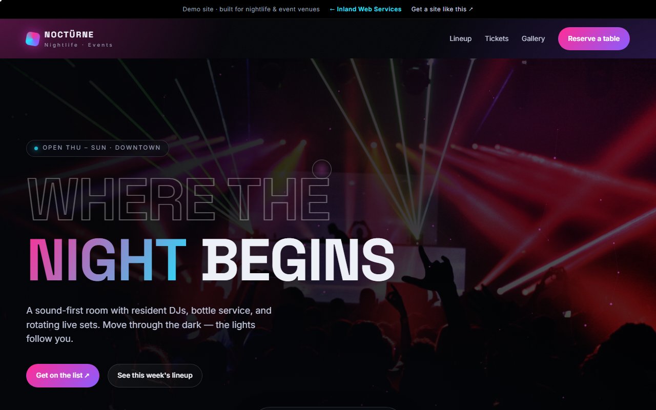 Screenshot of the NOCTÜRNE nightlife & events demo website