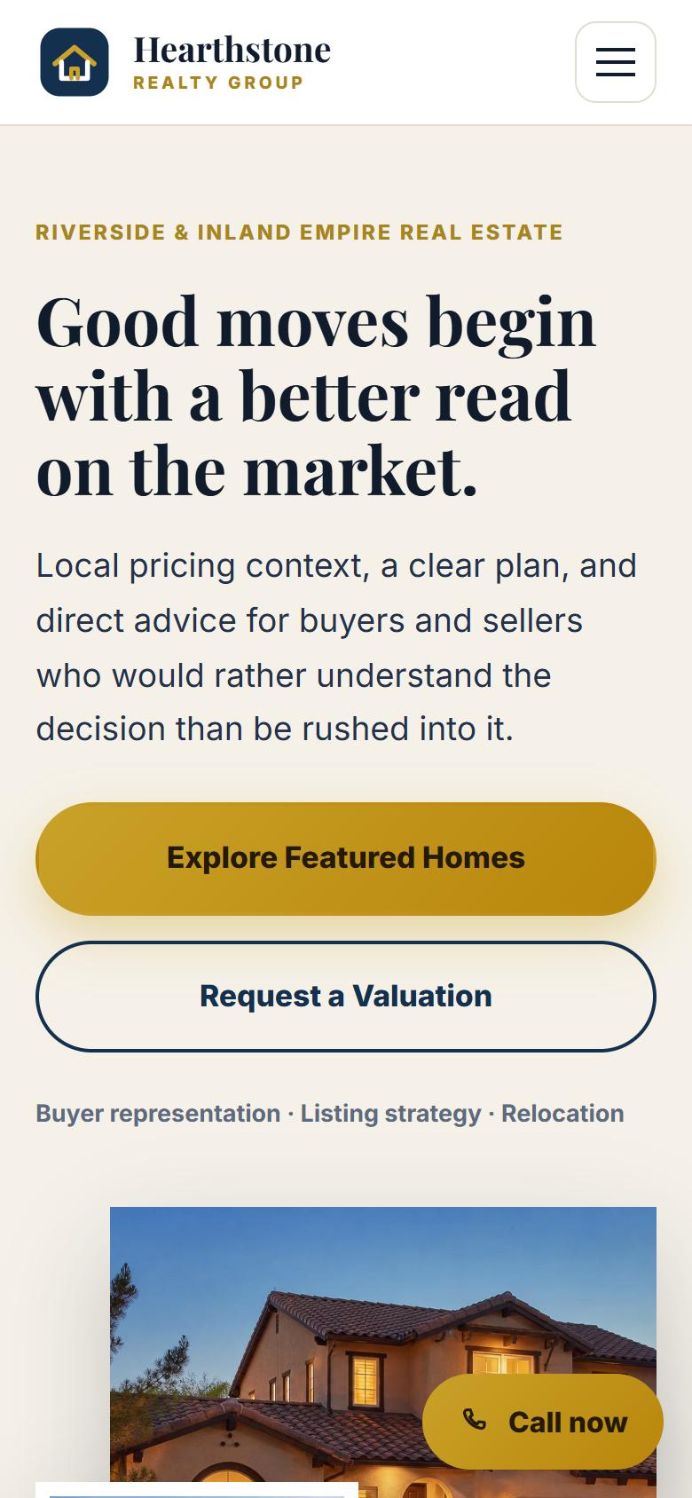 Hearthstone Realty Group demo website on a phone