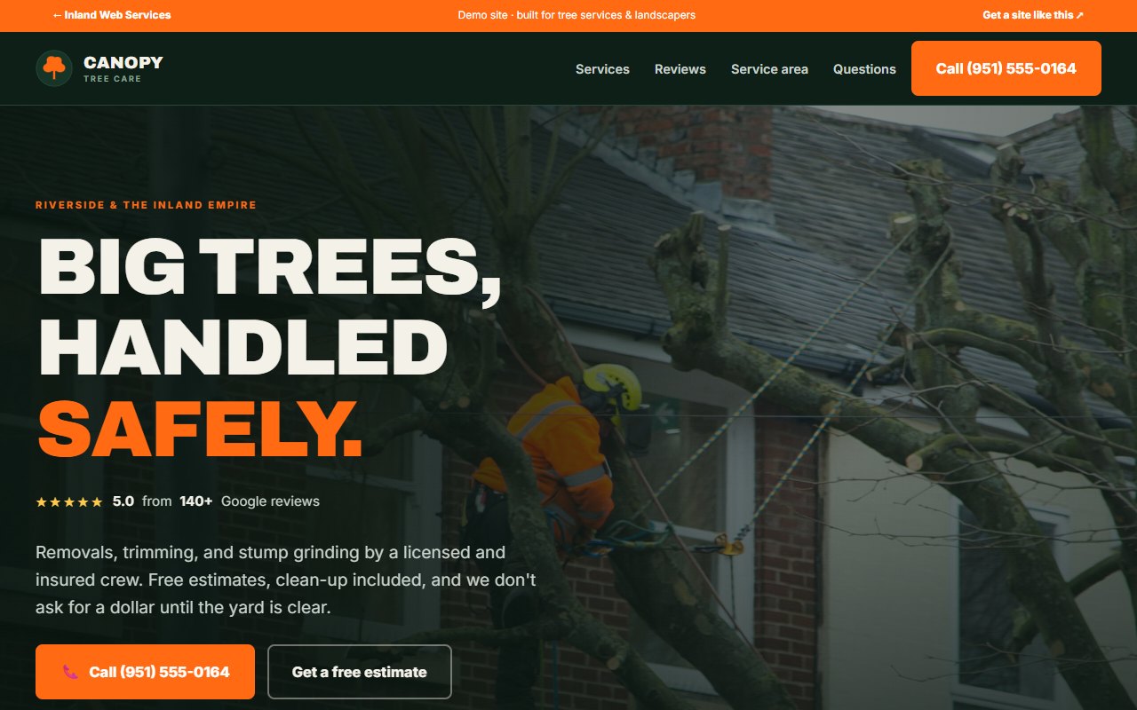 Screenshot of the Canopy Tree Care demo website