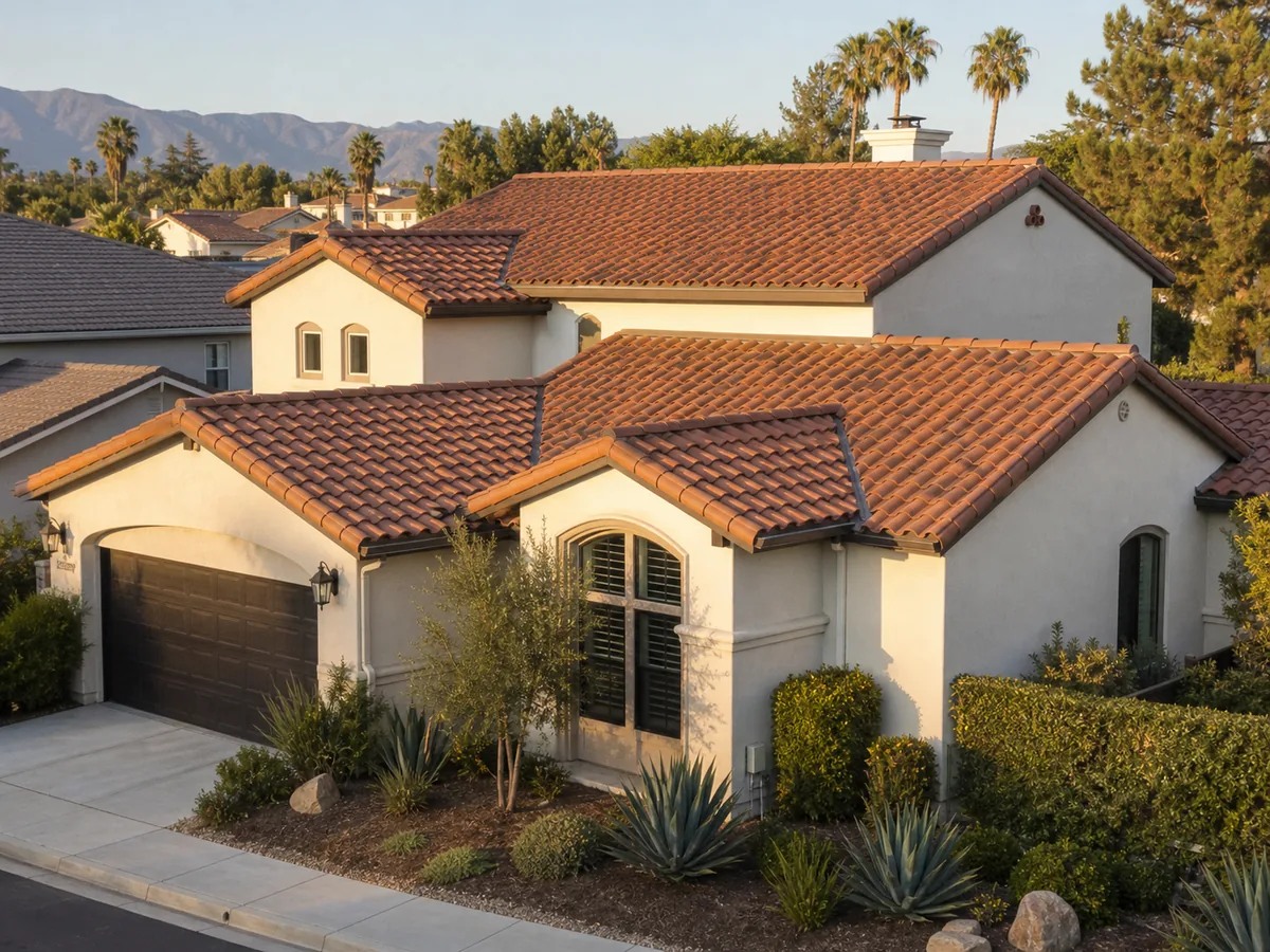 Illustrative completed terracotta tile-roof replacement on a Southern California home