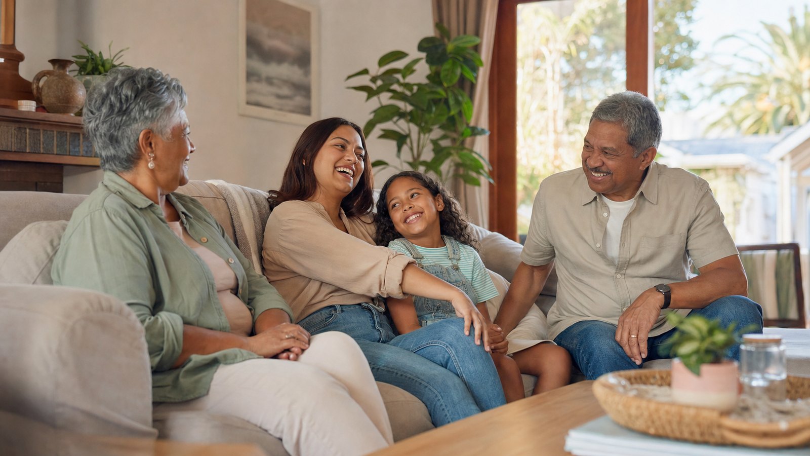 Multi-generational family spending time together at home